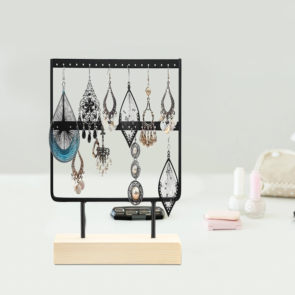 24 Holes Elegant Metal Jewelry Storage Rack Earrings Necklace Display Stand Organizer for HomeBlack