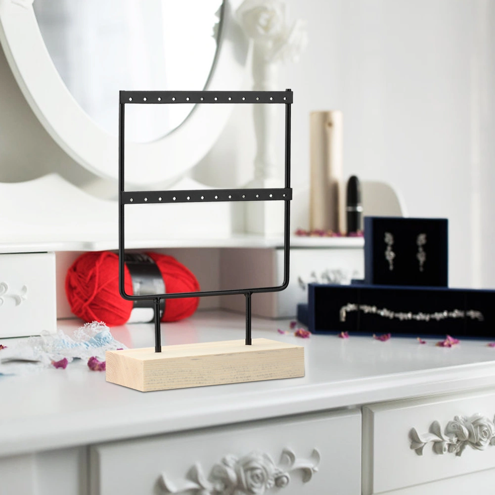 24 Holes Elegant Metal Jewelry Storage Rack Earrings Necklace Display Stand Organizer for HomeBlack