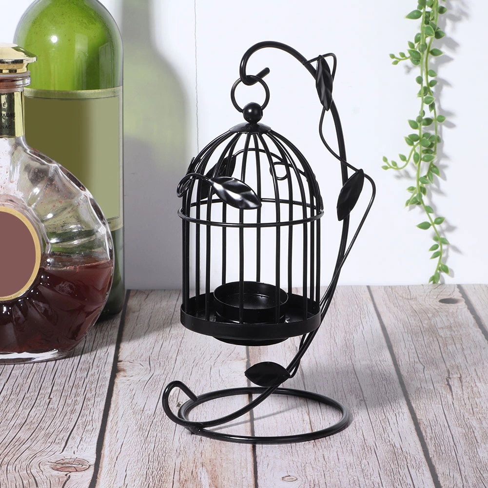 Innovative Iron Leaves Hollow out Cage Candle Holder Hanging Candlestick Household DecorationBlack