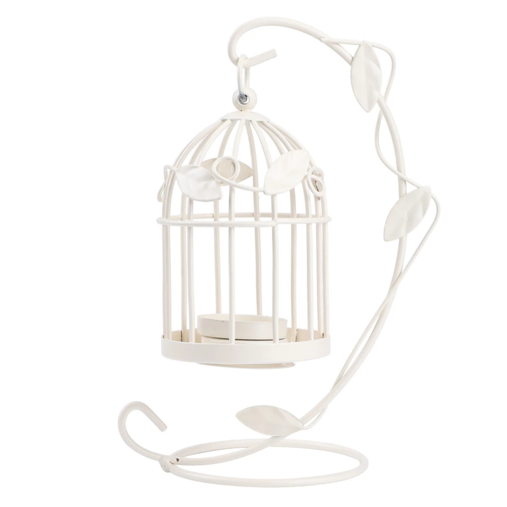 Innovative Iron Leaves Hollow out Cage Candle Holder Hanging Candlestick Household DecorationWhite