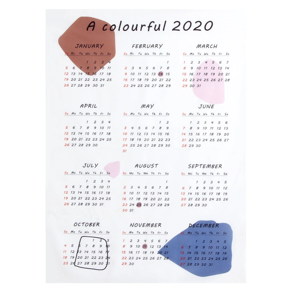 Household Living Room 2020 Wall Calendar Cloth Background Decoration Office School SupplyA Colorful 2020