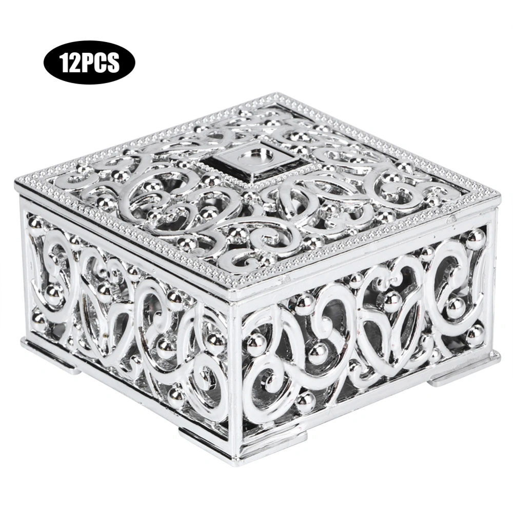 12Pcs European Style Hollow Square Candy Box Container Sugar Box Wedding SuppliesSilver