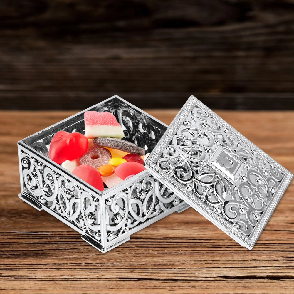 12Pcs European Style Hollow Square Candy Box Container Sugar Box Wedding SuppliesSilver