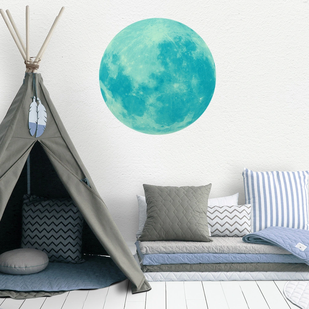 30cm Luminous Moon Shape Glowing Wall Sticker Home Decor for Children Room Bedroom(Cyan Green Light )