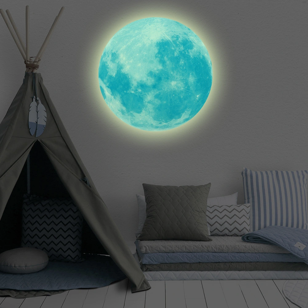 30cm Luminous Moon Shape Glowing Wall Sticker Home Decor for Children Room Bedroom(Cyan Green Light )