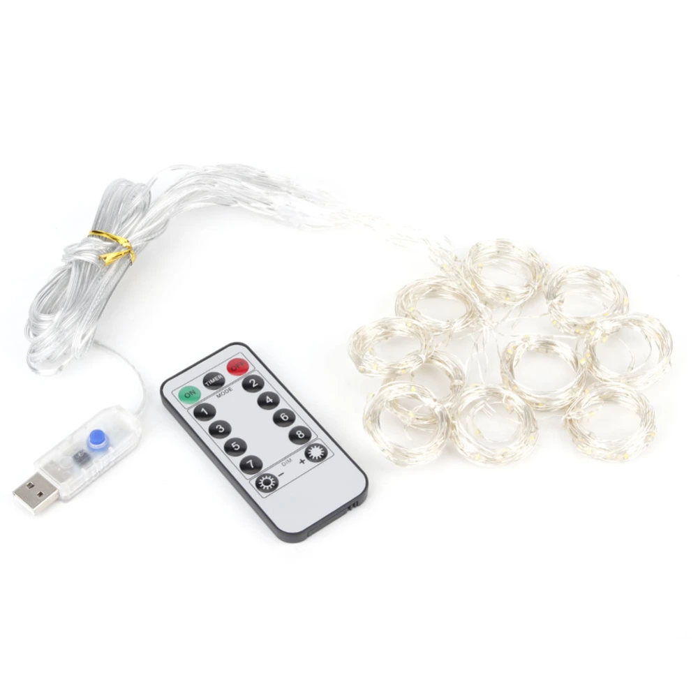 3x2m 200LED USB Remote Control Copper Wire String Light 8 Modes for Party Wedding Curtain Lamp DecorationWarm White