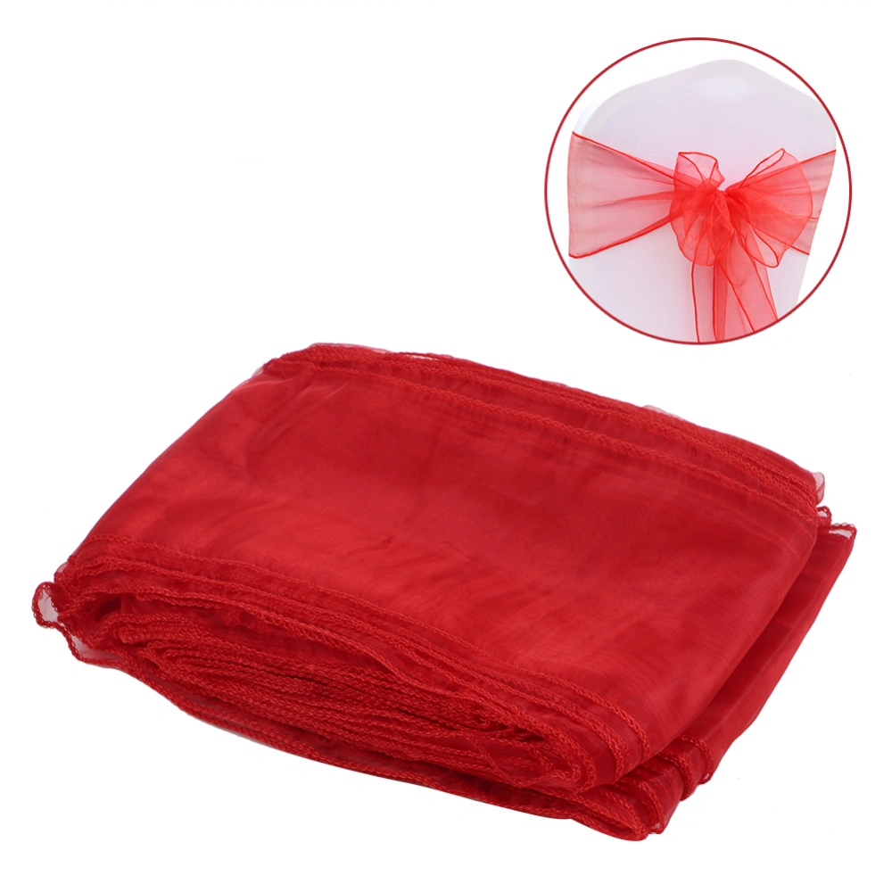 25Pcs Organza Chair Sashes for Wedding Banquet Party Decoration Chair Bows Ties Cover Bands Event SuppliesRed