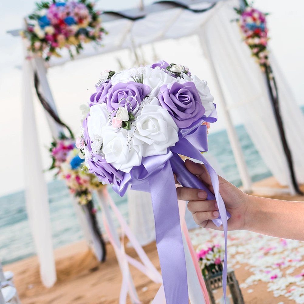 Artificial Wedding Bouquet Simulation Bridal Holding Flower Decoration Wedding SuppliesPurple