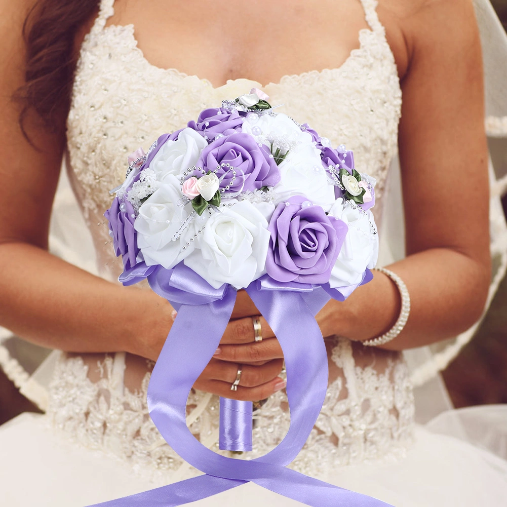 Artificial Wedding Bouquet Simulation Bridal Holding Flower Decoration Wedding SuppliesPurple