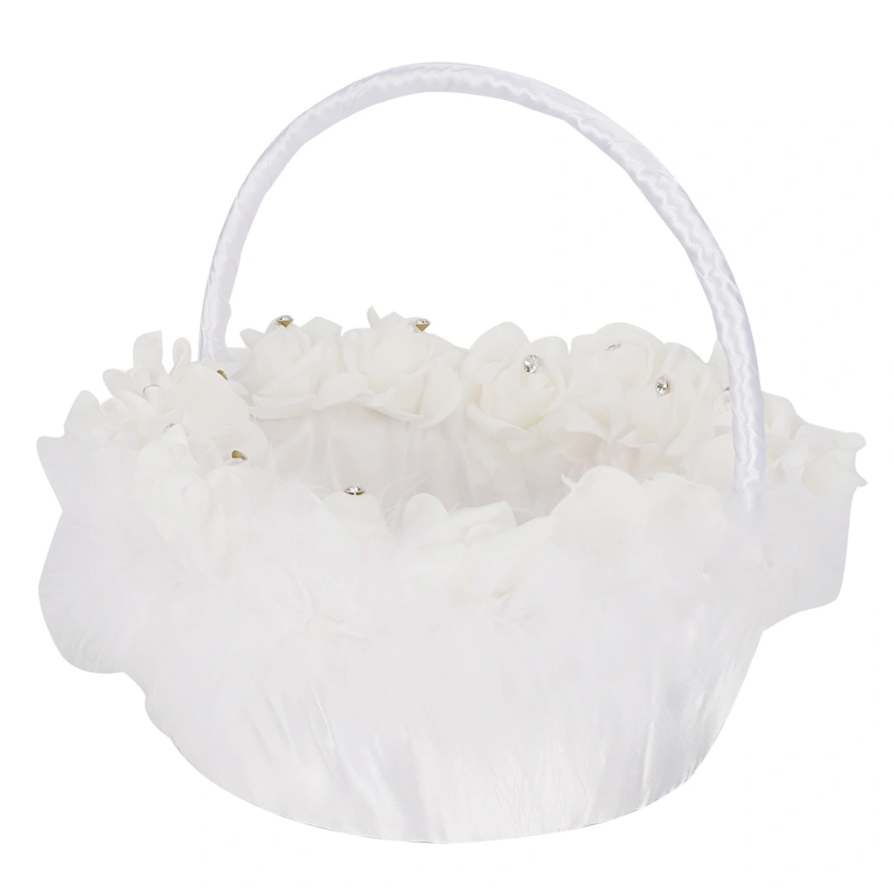 Lightweight Elegant Wedding Girl Flower Basket With White Satin Decorated Candy Basket