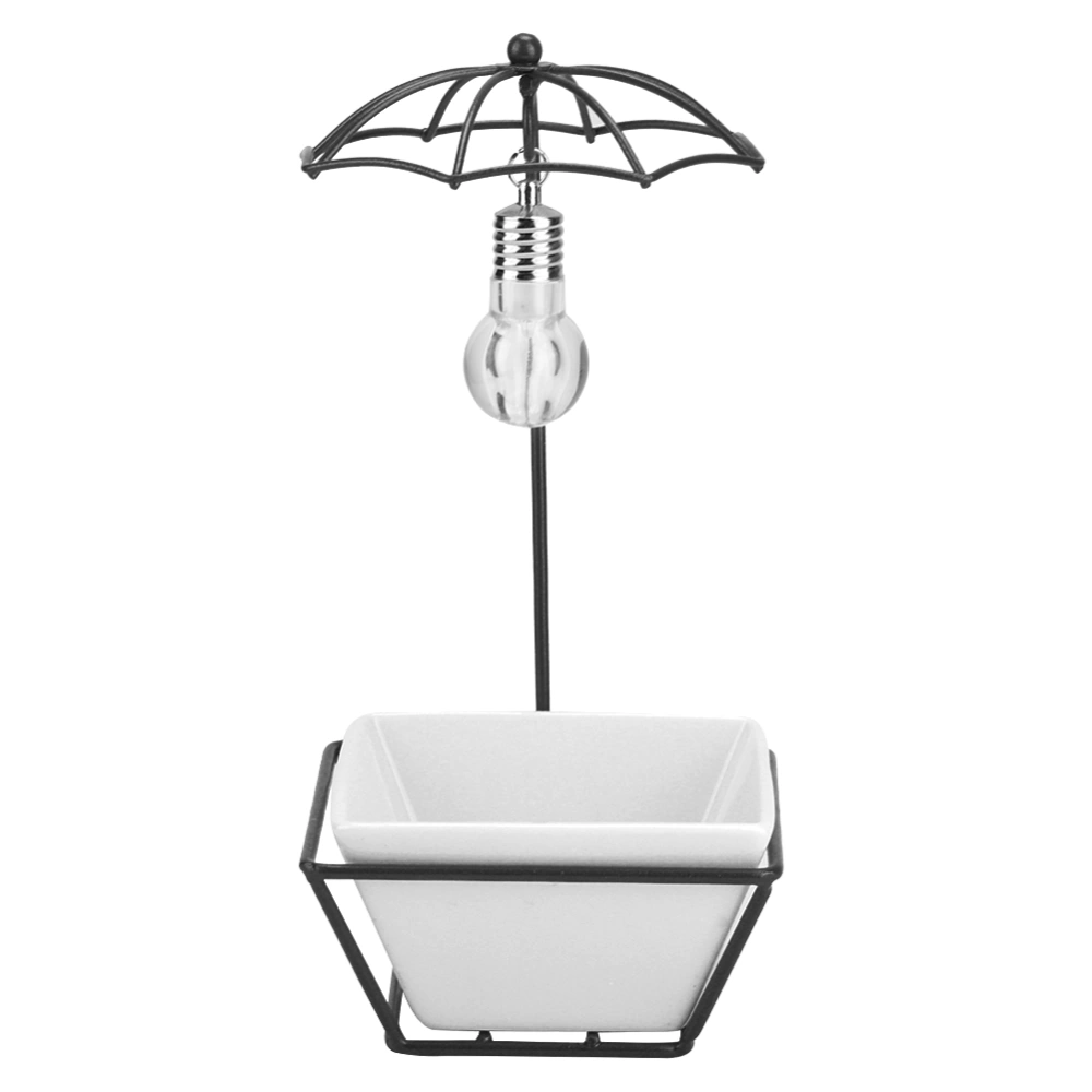 Simple Umbrella Shape Ceramic Plant Flower Pot Bracket Display Holder with Bulb Home Office Garden Decor(WhiteBlack )