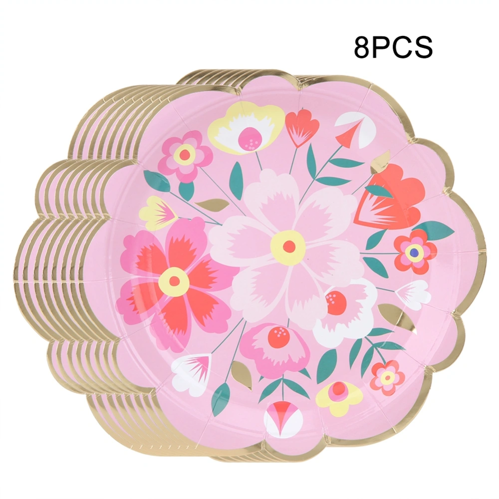 Flower Pattern Household Disposable Paper Plates Afternoon Tea Dishes Tableware Party Supplies