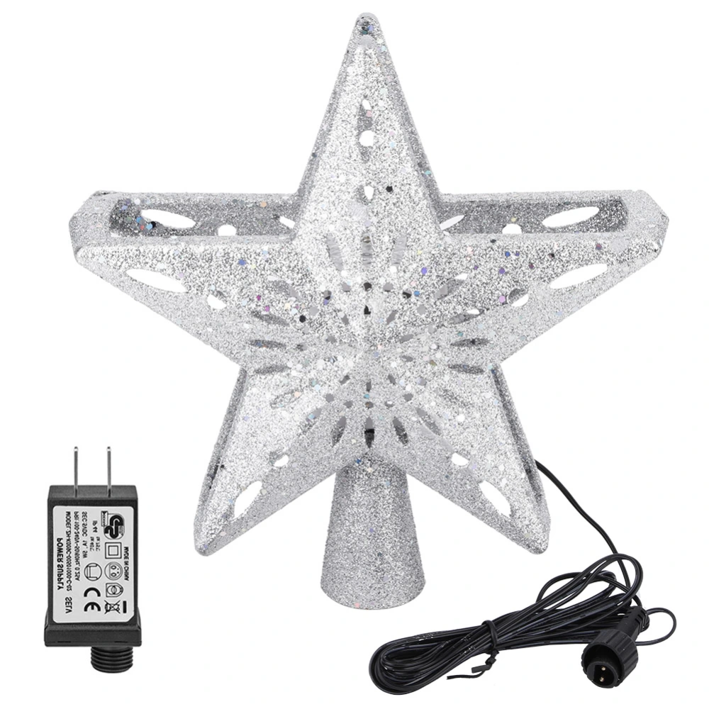 100-240V LED Hollow Star Snowflake Projector Light Rotation Lamp for Christmas Tree Top Decorationsilver US