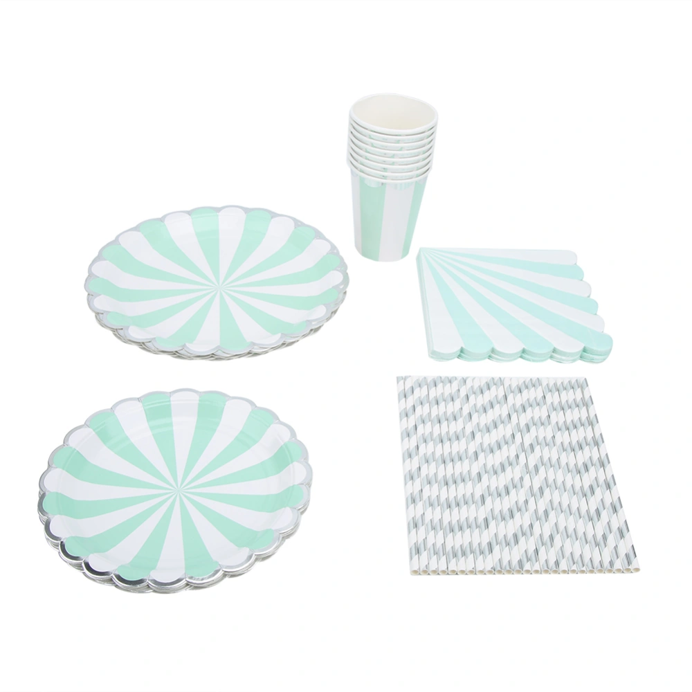 Stripe Disposable Paper Tableware Set Plate Cup Straw Napkin for Wedding Party