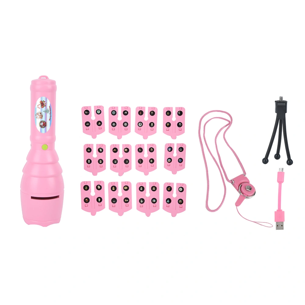 LED Music Handheld Flashlight Projector Light with 12 Patterns for Party Christmas HalloweenPink