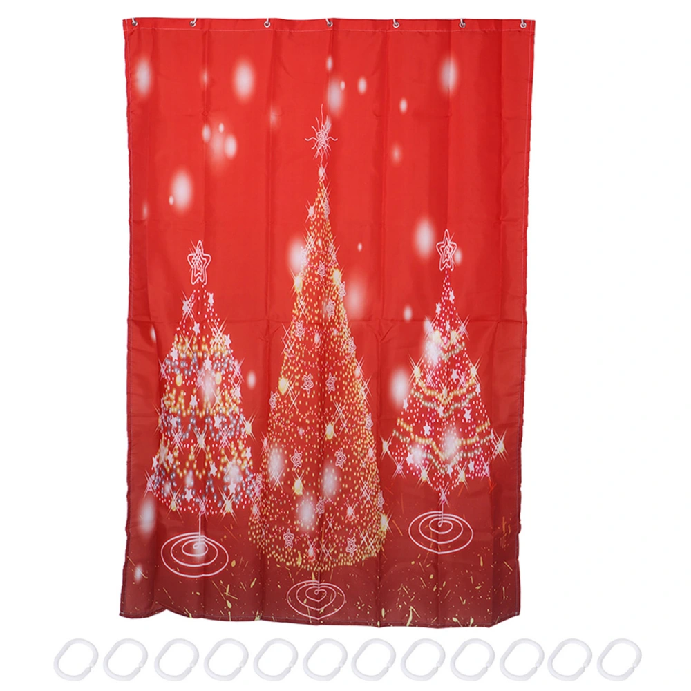 120x180cm Christmas Tree Print Pattern Waterproof Bathroom Bath Shower Curtain with Hooks