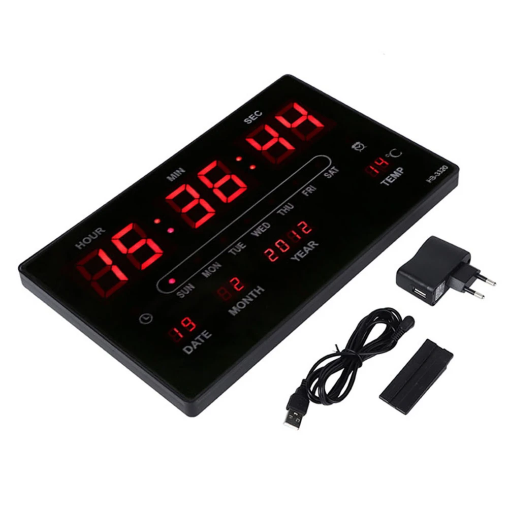 Electronic Digital LED Calendar Clock Time Temperature Display EU Plug 110-220V