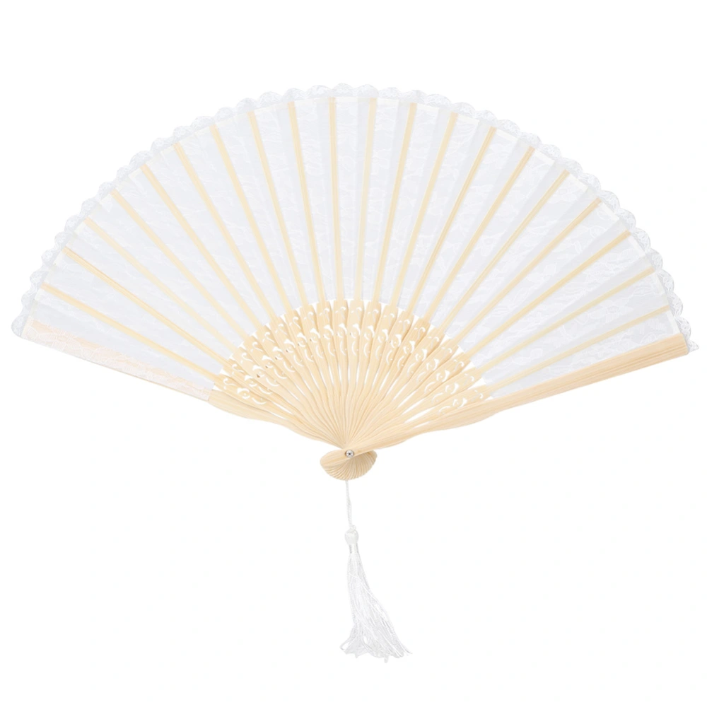 Double Layer Vintage Janpanese Style Lace Hand Folding Fan for Women Performance Gifts Party Decoration PropWhite