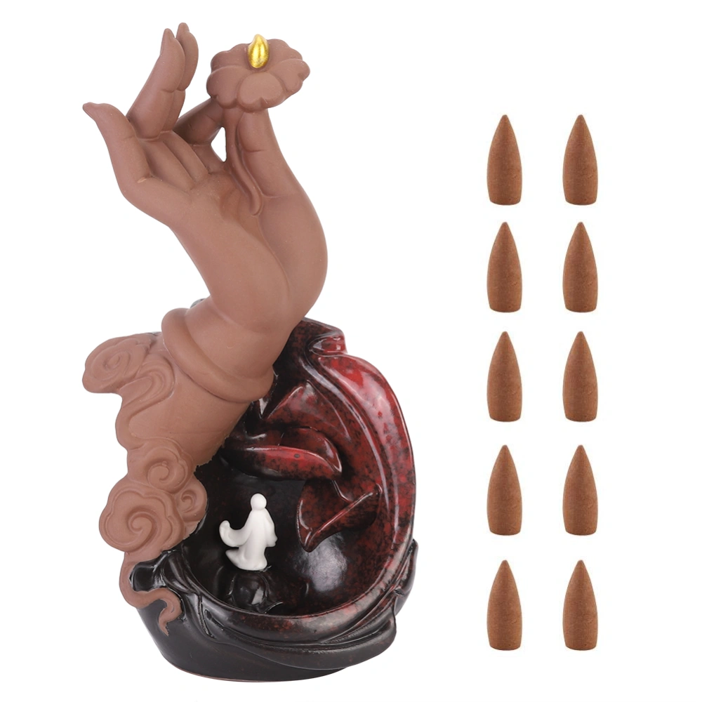 Buddha Hand Shape Backflow Incense Burner Ceramic Zen Incense Holder Home Ornament