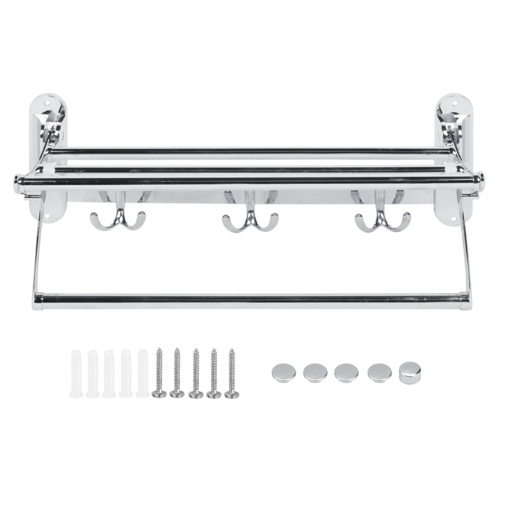 Bathroom Stainless Steel Wall Mounted Folding Towel Rack Storage Holder Shelf with 3 Hooks