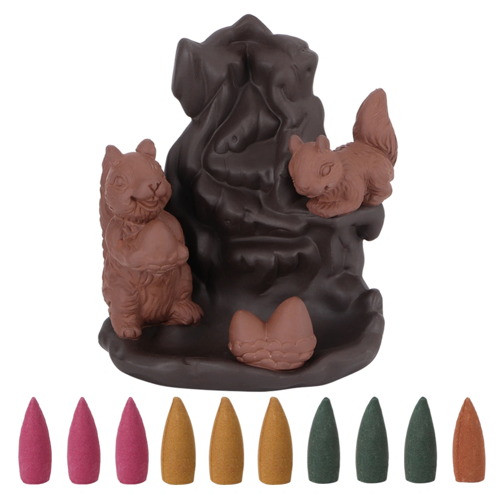 Beautiful Landscape Backflow Incense Burner Holder with Squirrel Decor Home Ornament