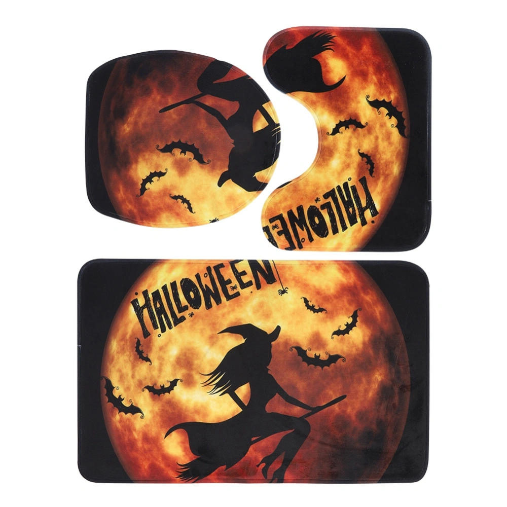 3pcs /Set Halloween Bath Shower Water Absorption Non-slip Toilet Floor Mat Decoration Set