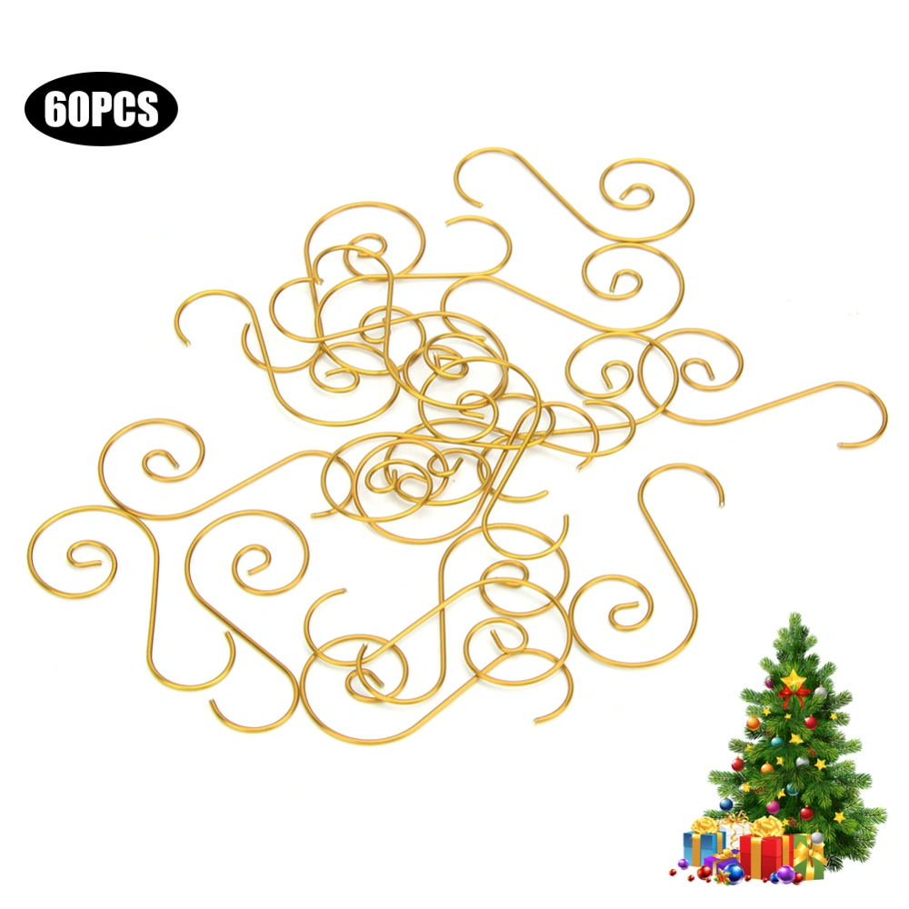 60pcs Mini Multi Purpose Metal S Shape Hooks Christmas Tree Holder Decoration(Gold )