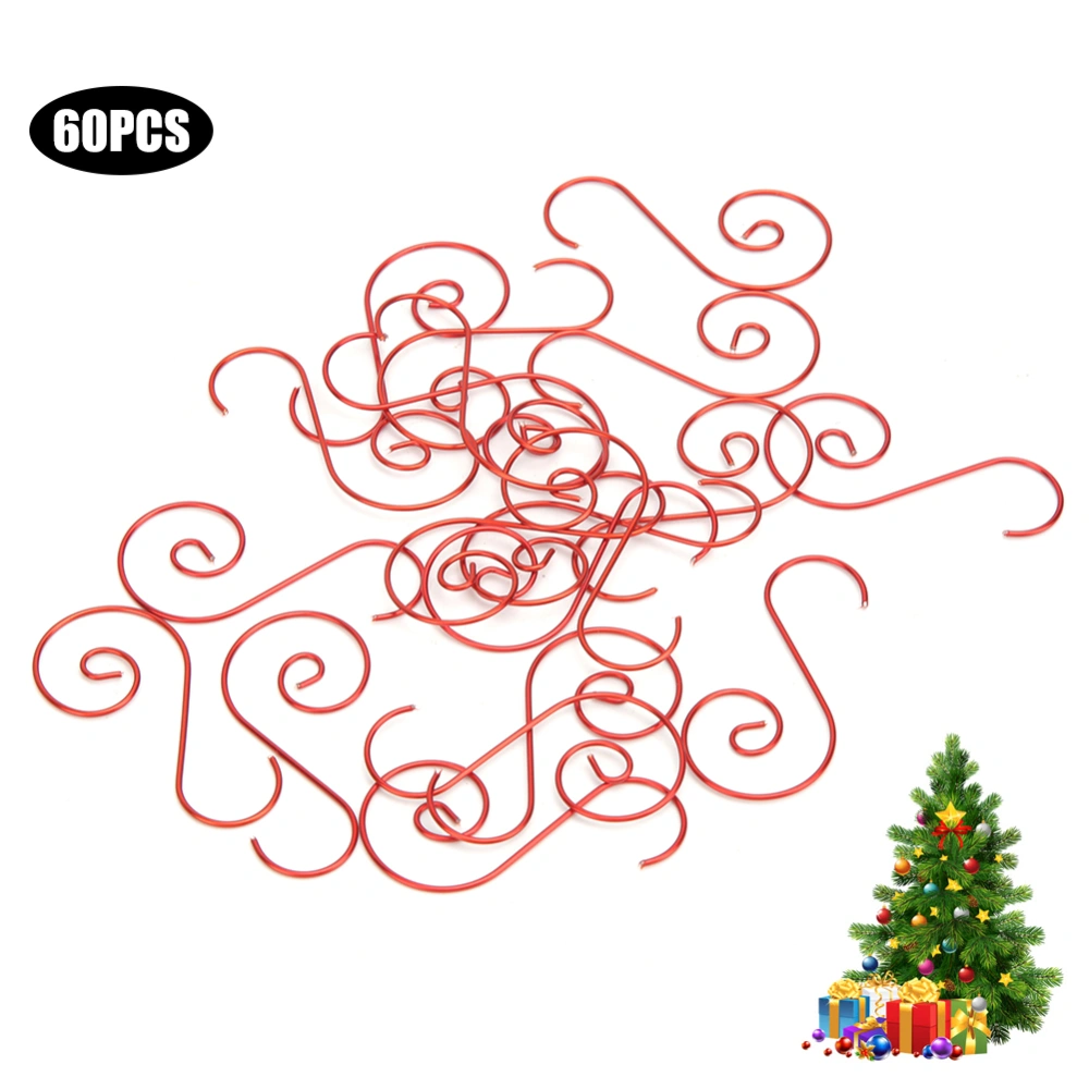 60pcs Mini Multi Purpose Metal S Shape Hooks Christmas Tree Holder Decoration(Red )