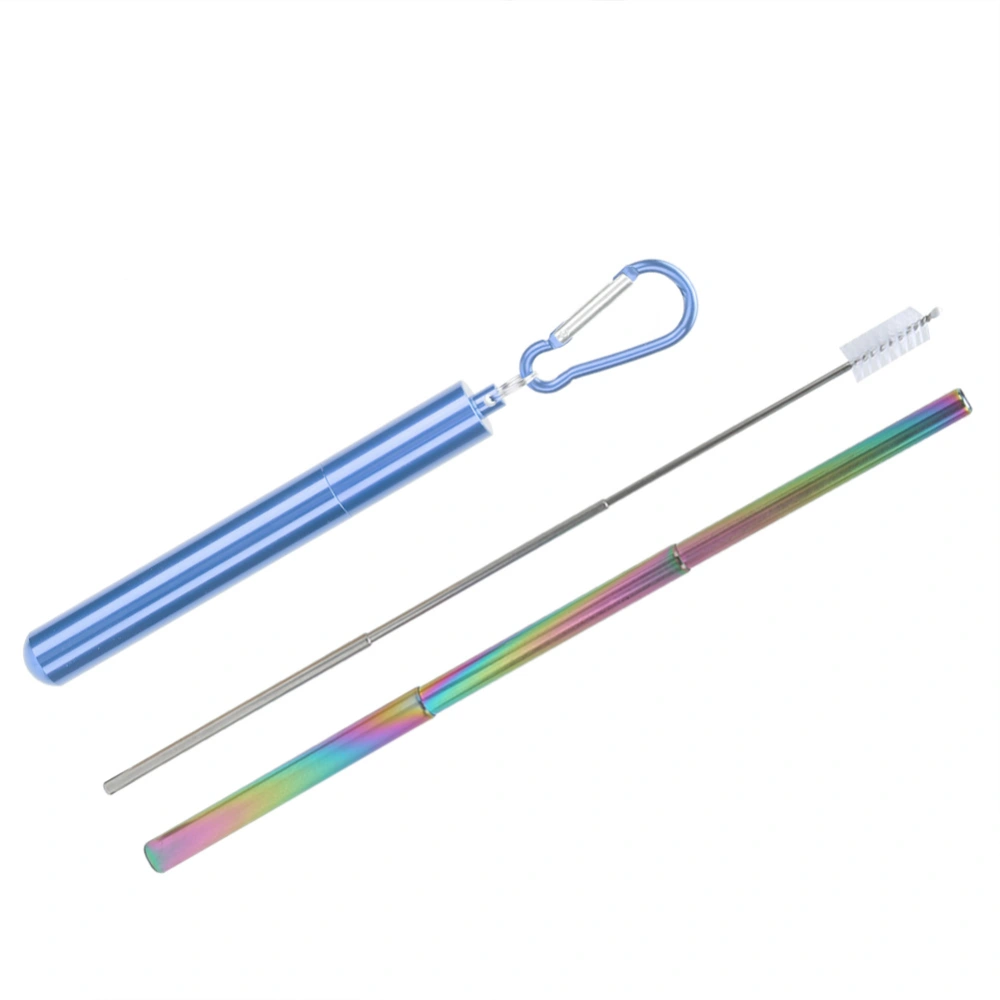 Portable Reusable Stainless Steel Folding Drinking Straw with Cleaning Brush Storage Box SetBlue