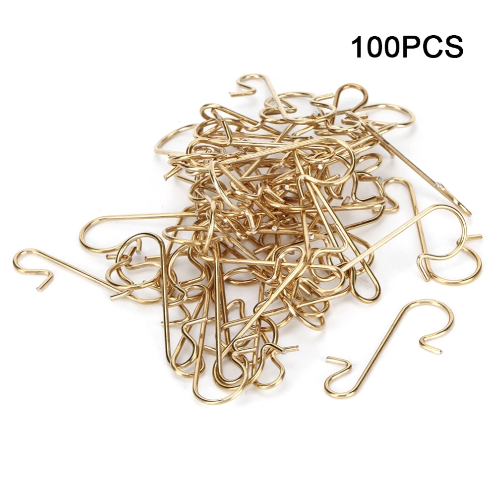 100pcs Multi Purpose Metal S Shape Hooks Christmas Tree Holder Decoration Accessory(Gold )