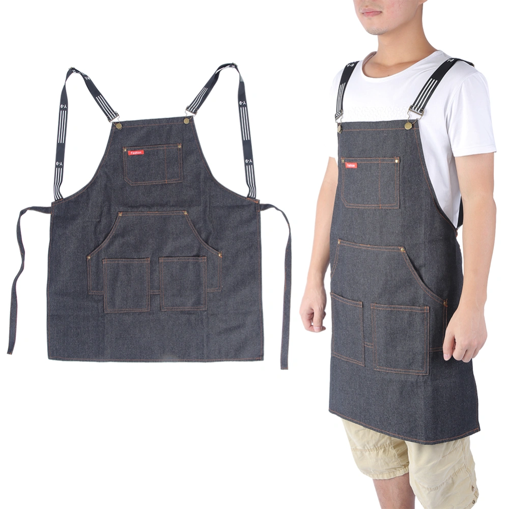 Unisex Waterproof Black Denim Hair Cutting Barber Salon Coffee Waiter Pocket Apron