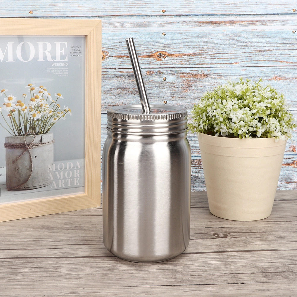 Household 700ml Stainless Steel Cup Outdoor Water Bottle Thermal Mug with Lid Straw