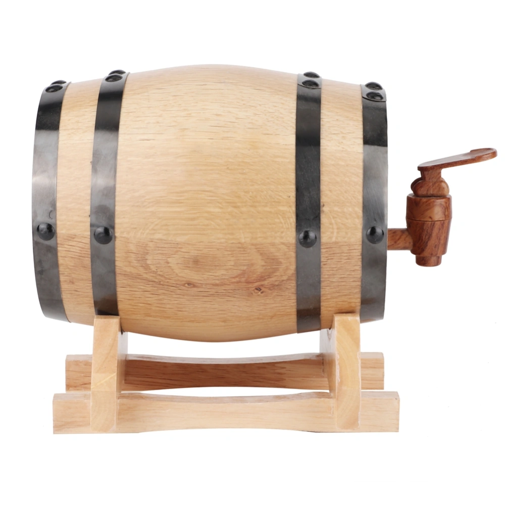 1L Mini Portable Household Oak Wood Wine Barrel Keg Home Brewing EquipmentWood Color with Black Hoop 1L