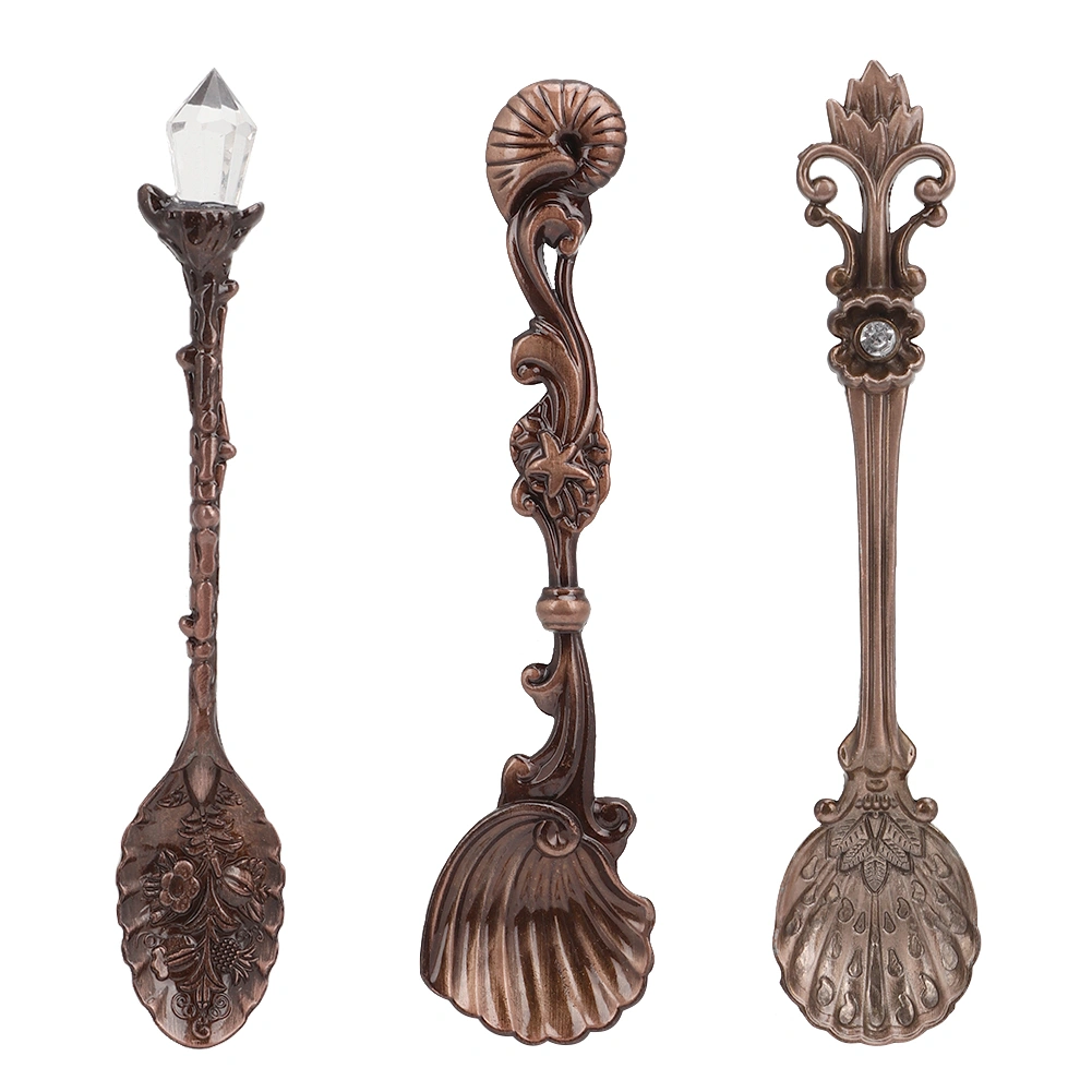 3pcs Vintage Mini Zinc Alloy Coffee Tea Spoon Dessert Stirring Cutlery Tableware