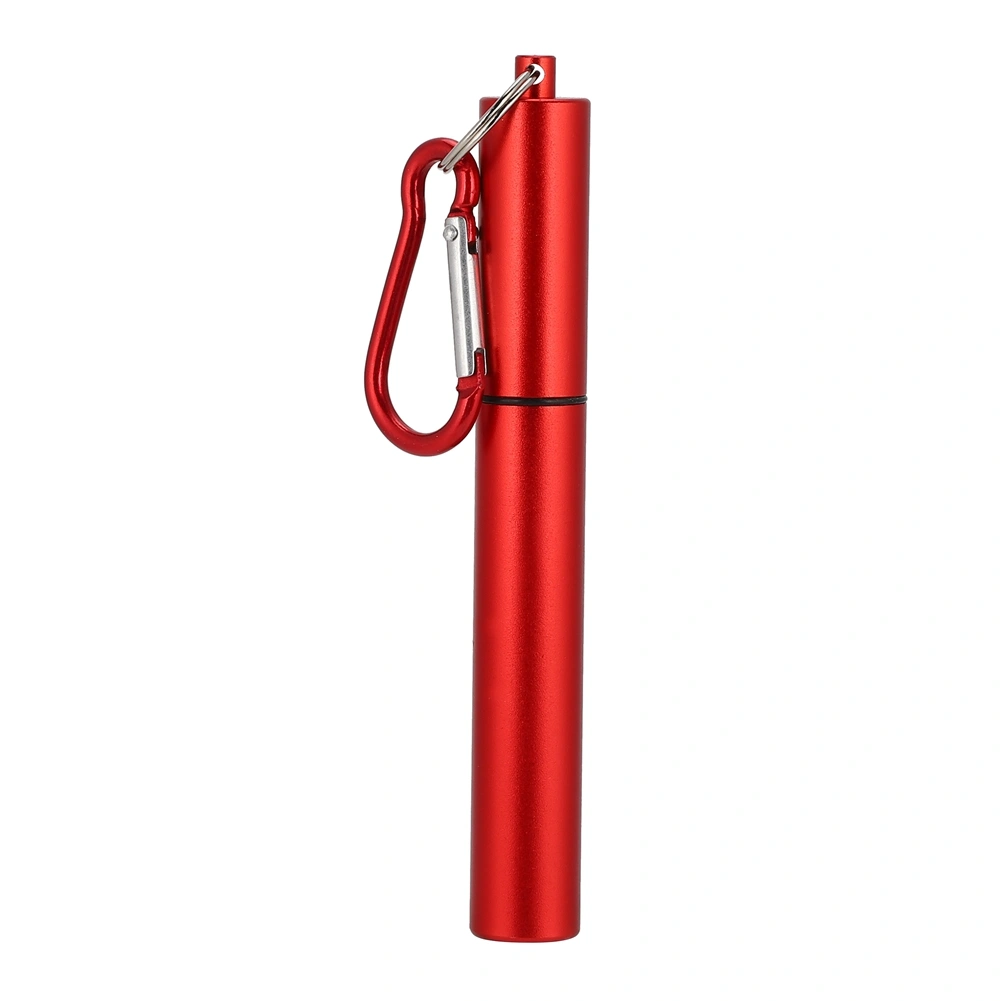 Retractable Stainless Steel Reusable Straw Kit(Red Aluminum Case Straw + Brush Carabiner )