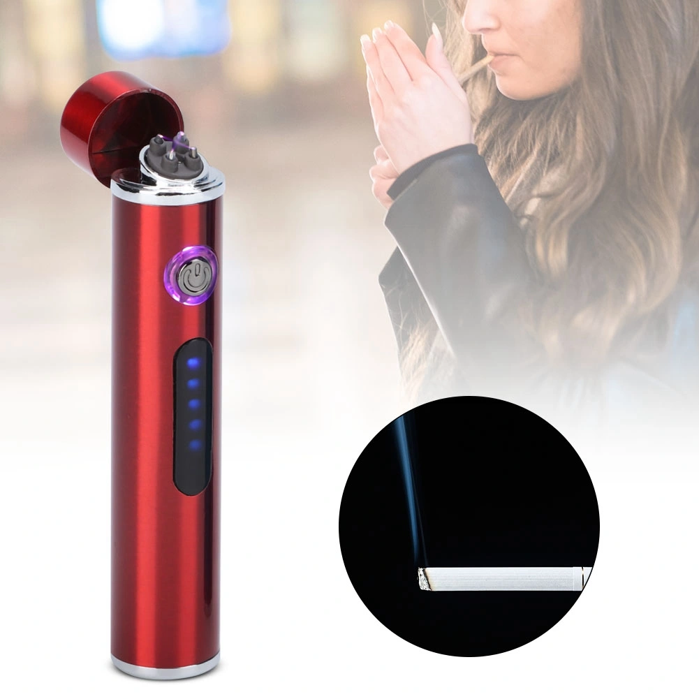 Mini Portable USB Electric Arc LED Lighter Windproof Cigarette Lighter With Power Display Red Brushed