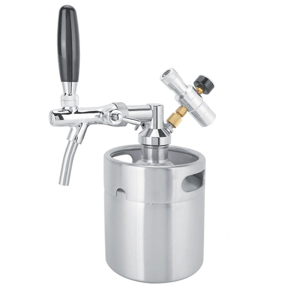 2L Stainless Steel Homebrew Mini Keg Tap Beer Dispenser with 2 Class Pressure Gauge