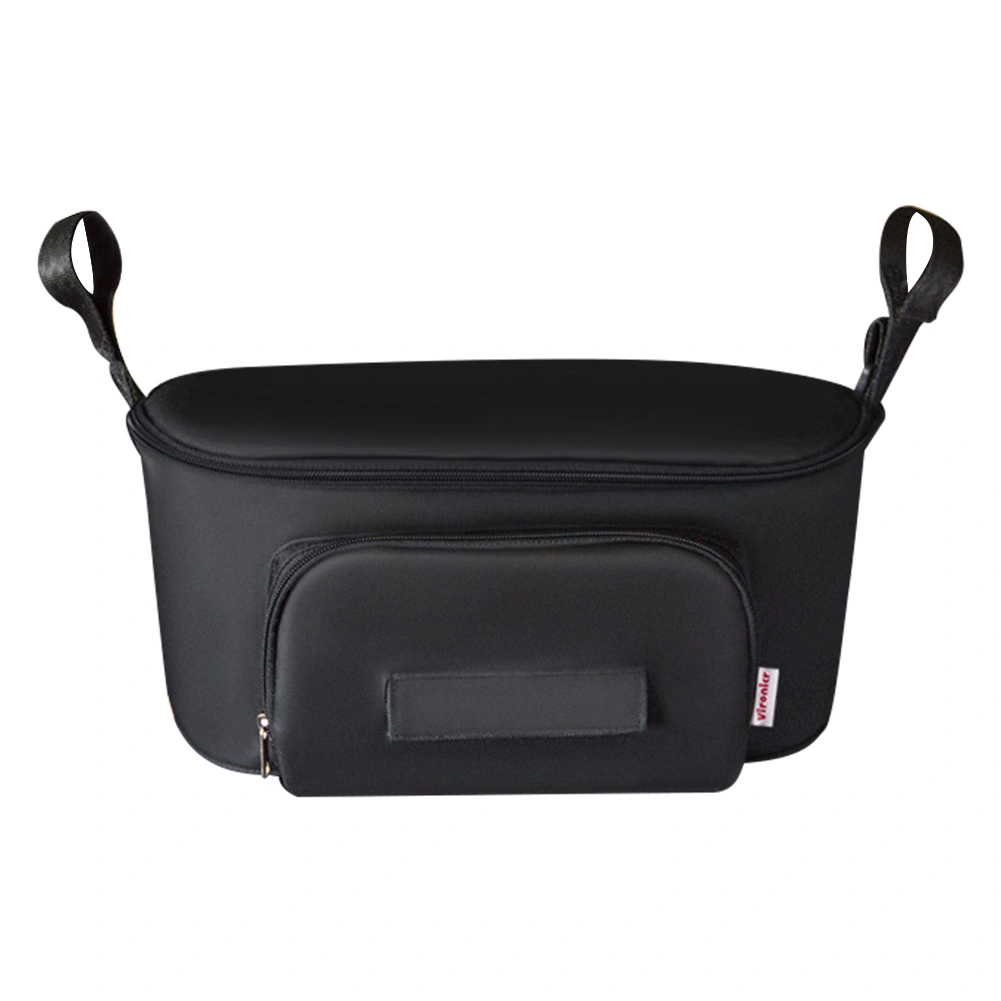 Multifunctional Large Capacity Baby Stroller Hanging Bag Organizer Storage Bag Diaper Bottle Cup HolderBlack Without Strap