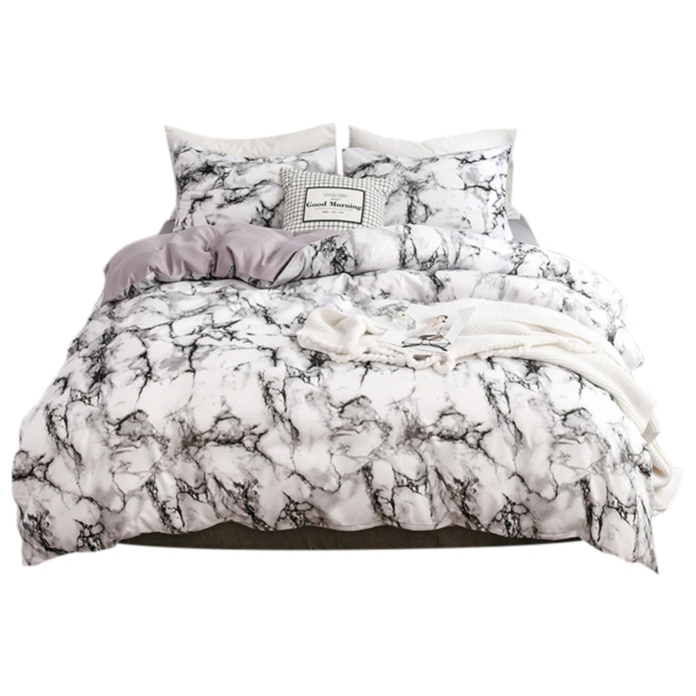 3Pcs Set Comfortable Quilt Cover Pillowcase Marbled Bedding Set AU Queen Size (White)