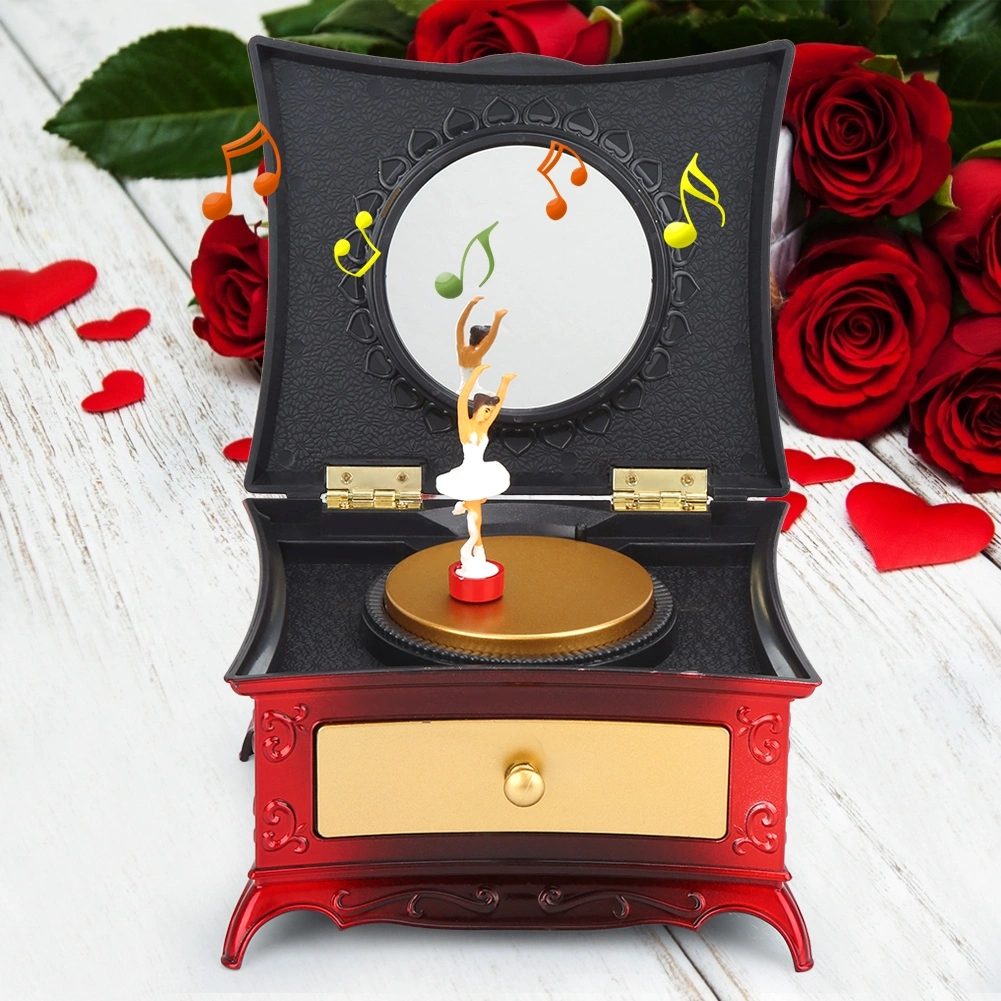 Dancing Girl Music Box Toy Jewelry Storage Box Gift Home Ornament Decoration (Red)