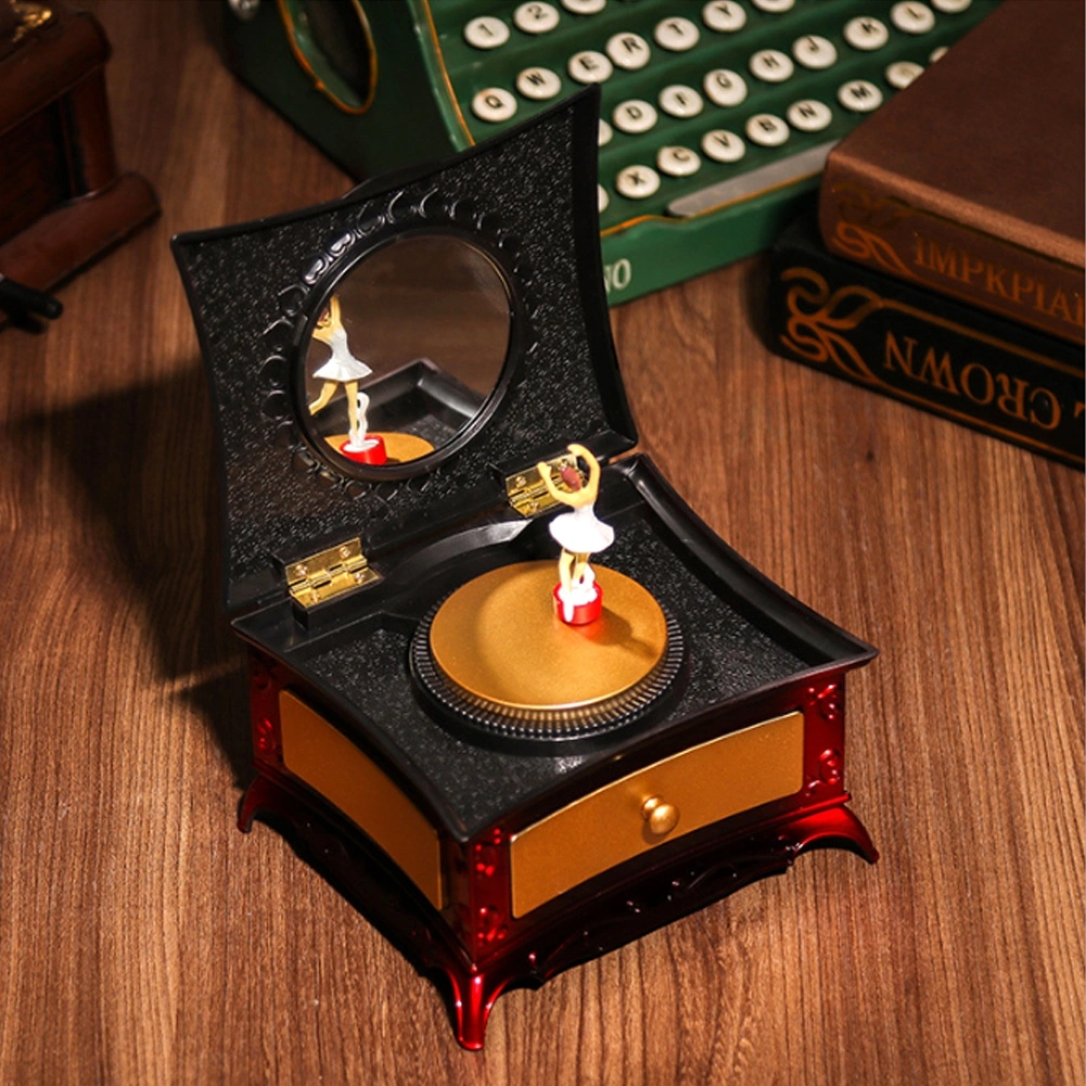 Dancing Girl Music Box Toy Jewelry Storage Box Gift Home Ornament Decoration (Red)
