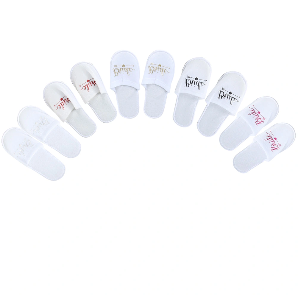5 Pairs Bride Letters Pattern Disposable Wedding Party Slippers Photography Props