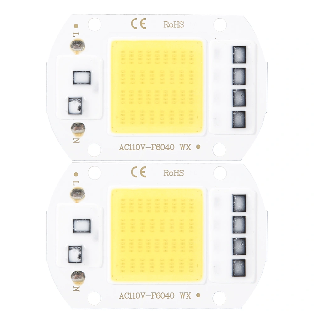 2PCS AC110V 50W High Bright Integrated LED Chip Light Source COB Chips 6x4cm Warm