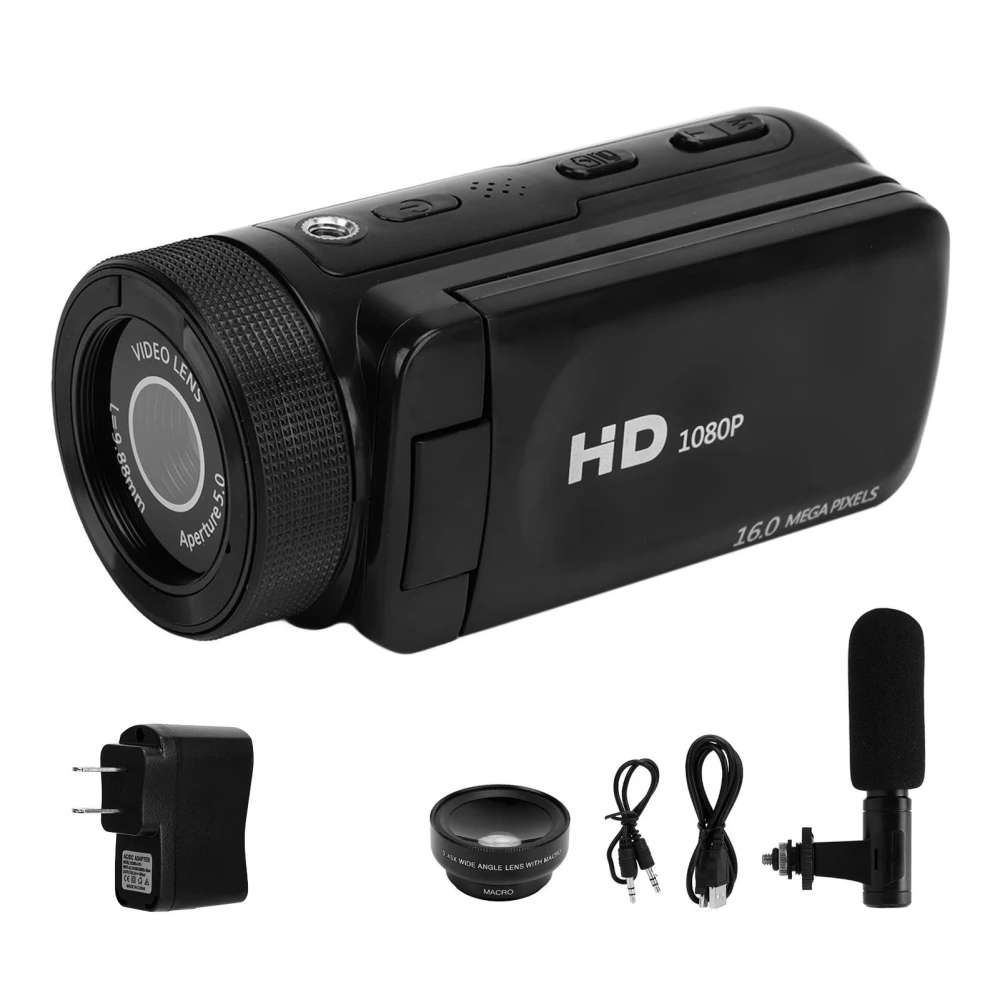 1080P Video Camera 16MP 2.4in Flip Screen Vlogging Camera 16X Zoom HD Digital Camera for Travel Marriage Campus Records 110‑240V US Plug