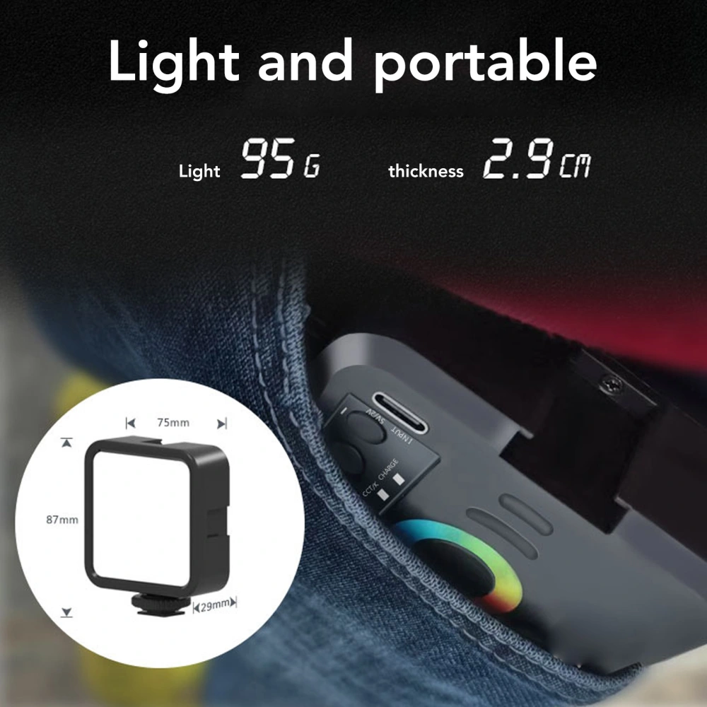 RGB Video Lights Full Color Portable Photography Light with 1200mAh Rechargeable CRI 95 3000‑9000K Dimmable 3 Lighting Mode