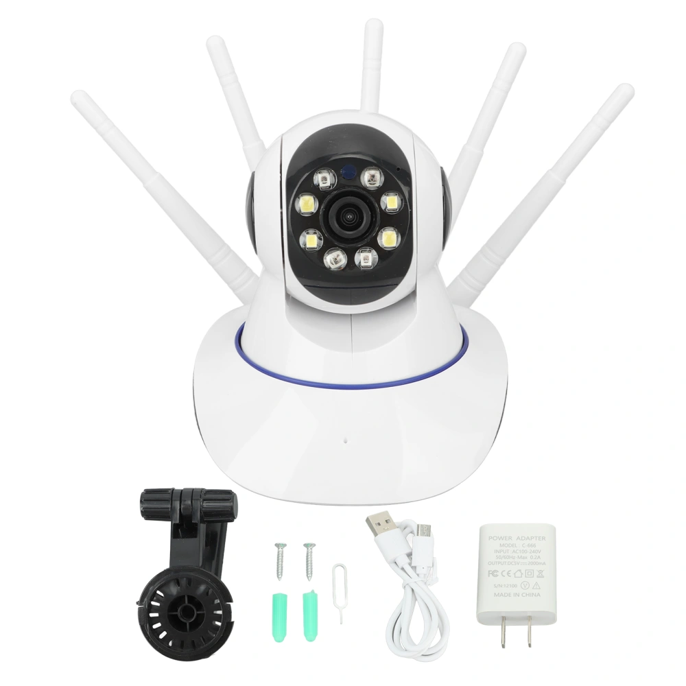 Wireless Smart Camera 5 Antenna Wifi Network Surveillance Camera Intelligent Body Tracking 100‑240V US Plug