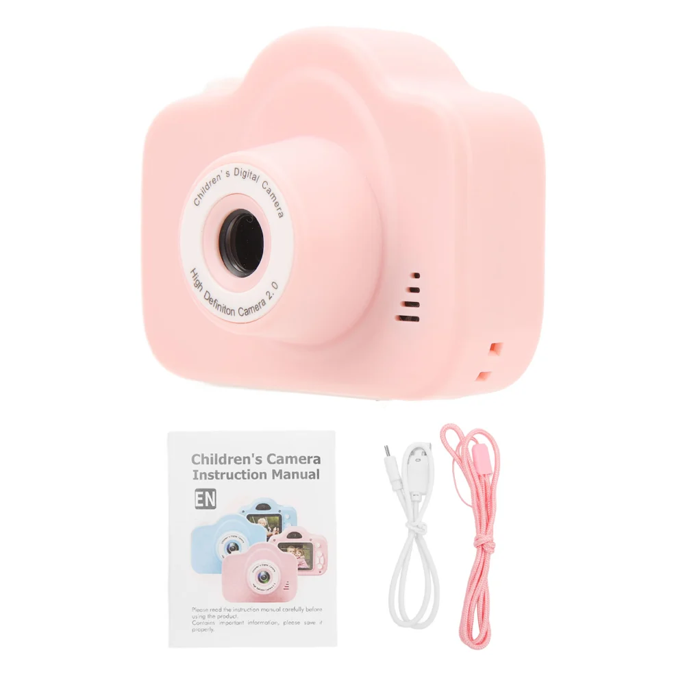 Children Digital Camera 2000W HD 2.0 Inch Screen Rechargeable Multi Functional Kids Camcorder Toy for Toddler Pink