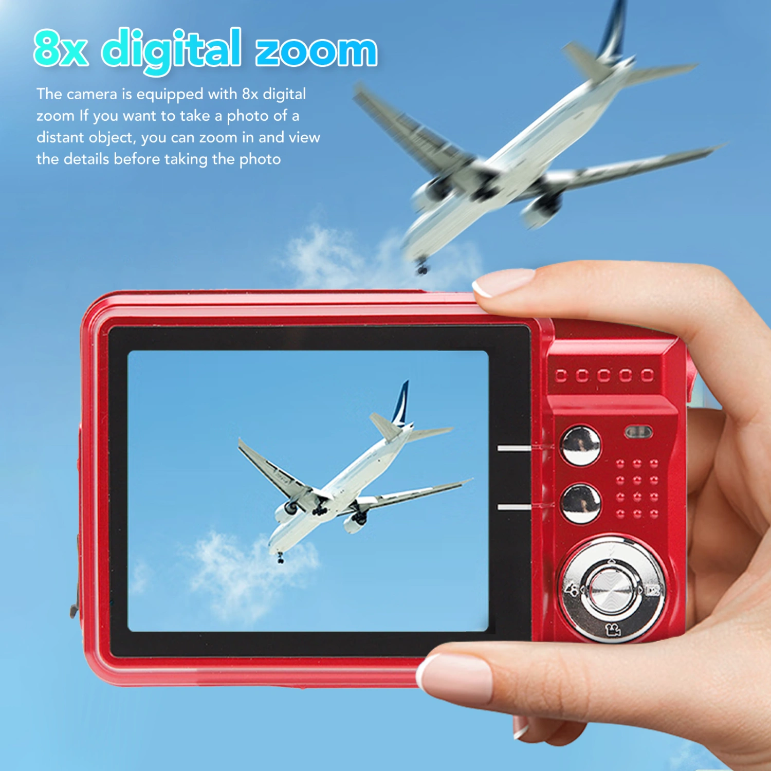4K 48MP Digital Camera Anti Shake 8X Zoom Digital Camera with 2.7 Inch LCD Displa Screen C3 48 Red