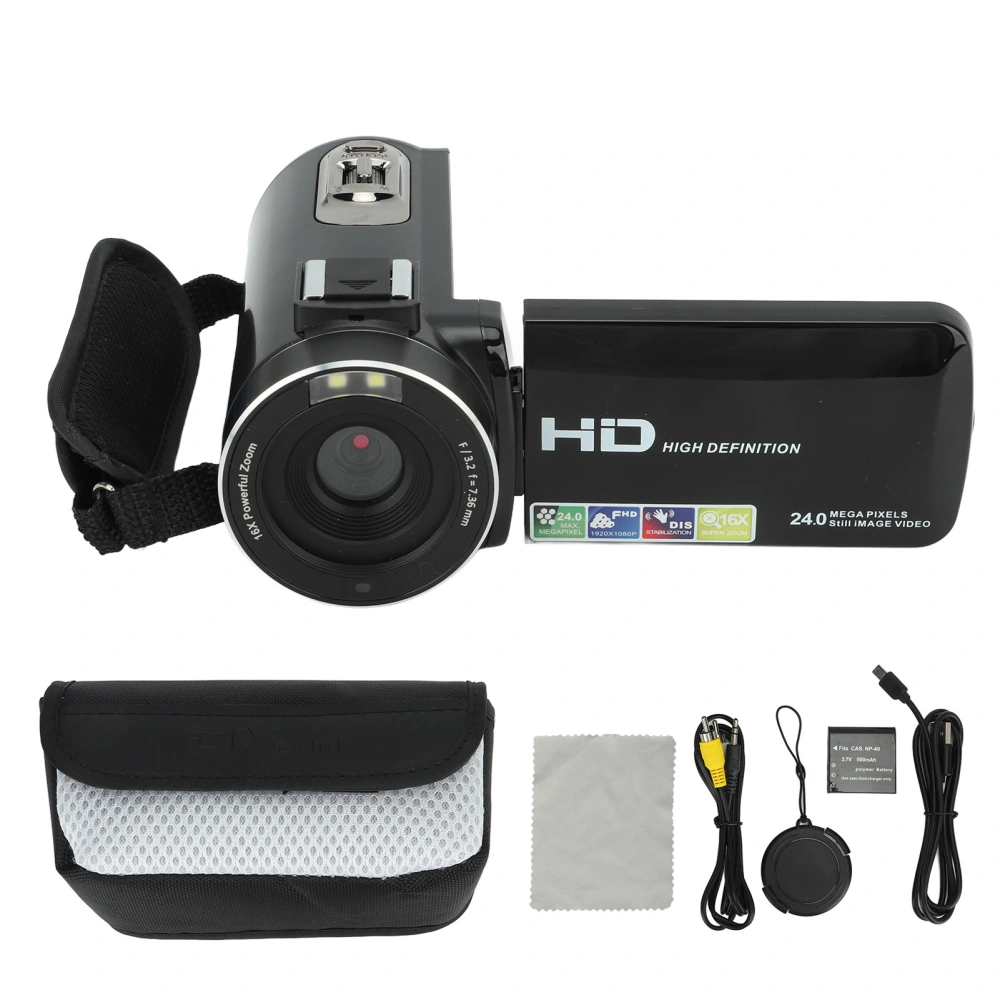 Digital Camera Recorder 3.0 Inch 1080P 24MP 16X Digital Zoom Rotatable Screen Video Camera Camcorder for Vlogging