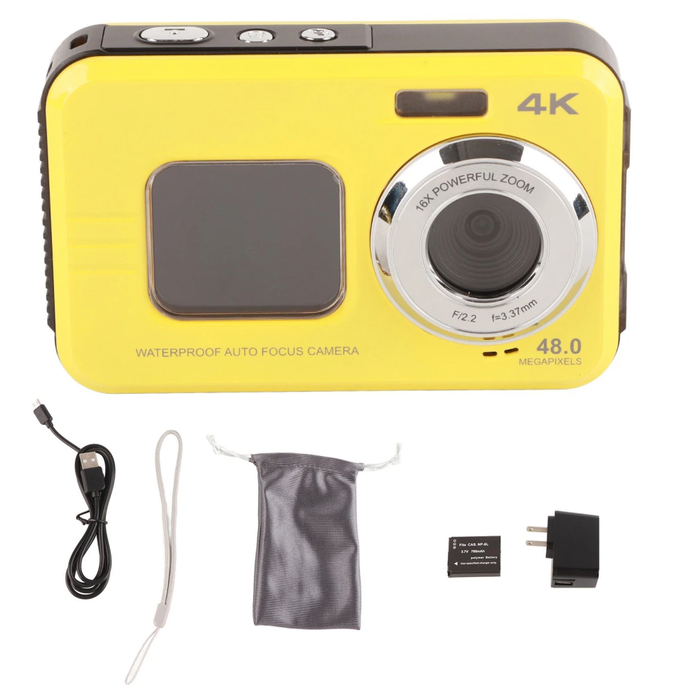 Underwater Camera 48MP 4K Video Output 16X Digital Zoom Anti Shake Waterproof Vlog Camera US Plug 110‑240V